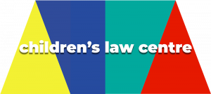 yellow, blue, green and red boxes with 'childrens law centre' on it in white writing (logo)